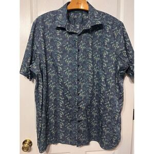 Perry Ellis Mens‎ 3XLT Short Sleeve Button Down Shirt Abstract Blue Teal Cotton